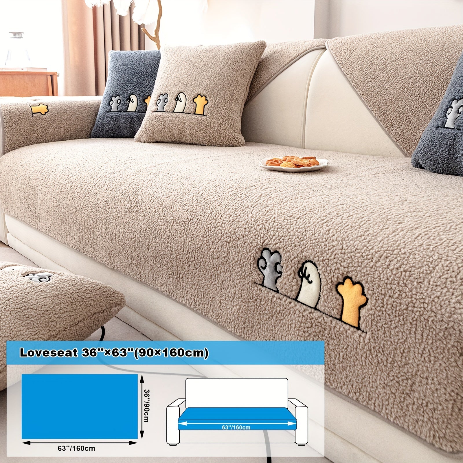 Софа с чехлом из шерпы, дружелюбным к домашним животным и нескользящим защитным покрытием для домашнего декора.