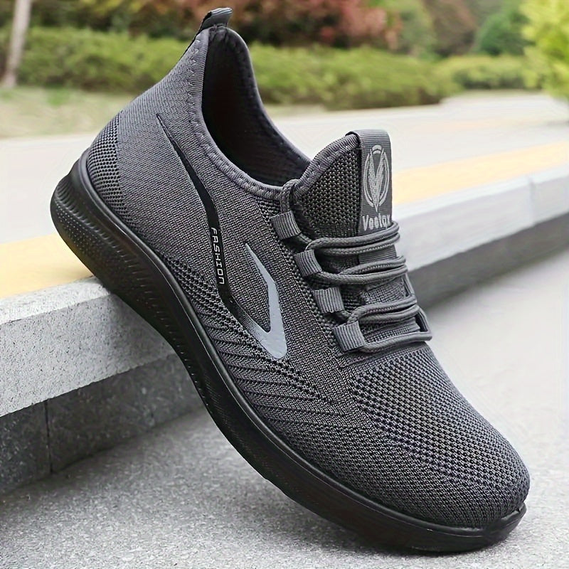 Men's Black Athletic Sneakers with White Accents Breathable Mesh Low Top Casual Gym