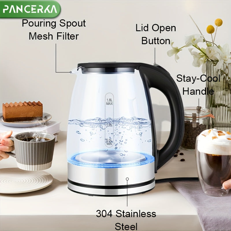 Electric Kettle 1.8L Glass LED Illumination Auto Shutoff Boil-Dry Protection 220V