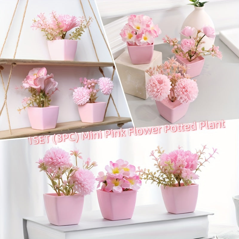 Set of 3 Mini Artificial Flower Arrangements for Wedding Home Office Decor Pink Peach Orchid