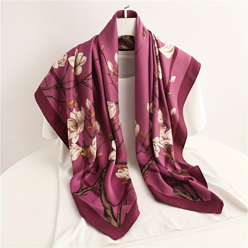 Винтажные сатиновые повязки на голову для женщин, принт магнолия, квадратный шарф-невершитель, 89,92 см