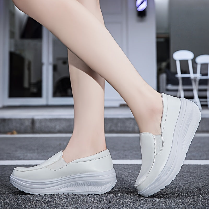 Women's Wedge Slip-On Casual Sneakers Solid Color Low-Top Comfort Shoes