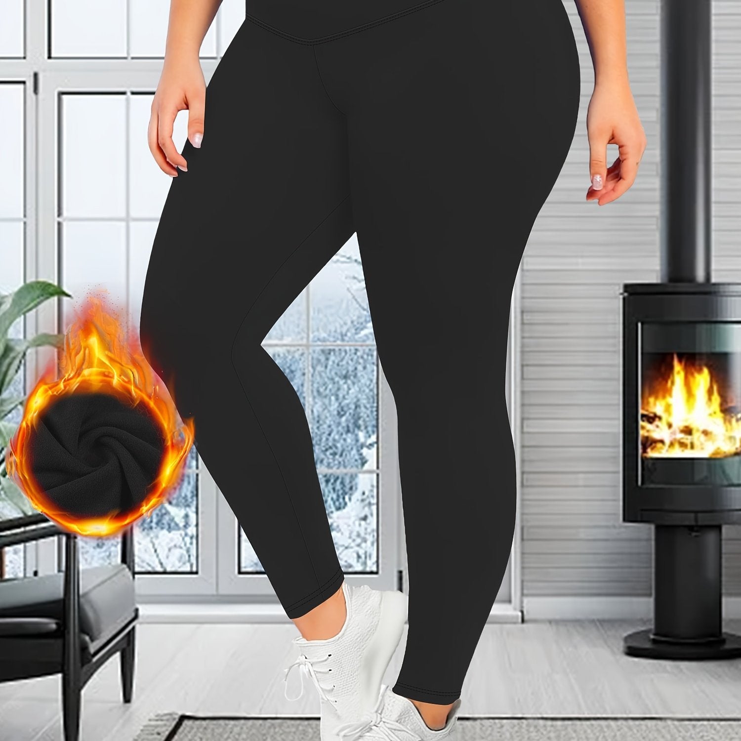 Plus Size Warm Leggings High Waist Thick Stretchy Fall Winter Women's