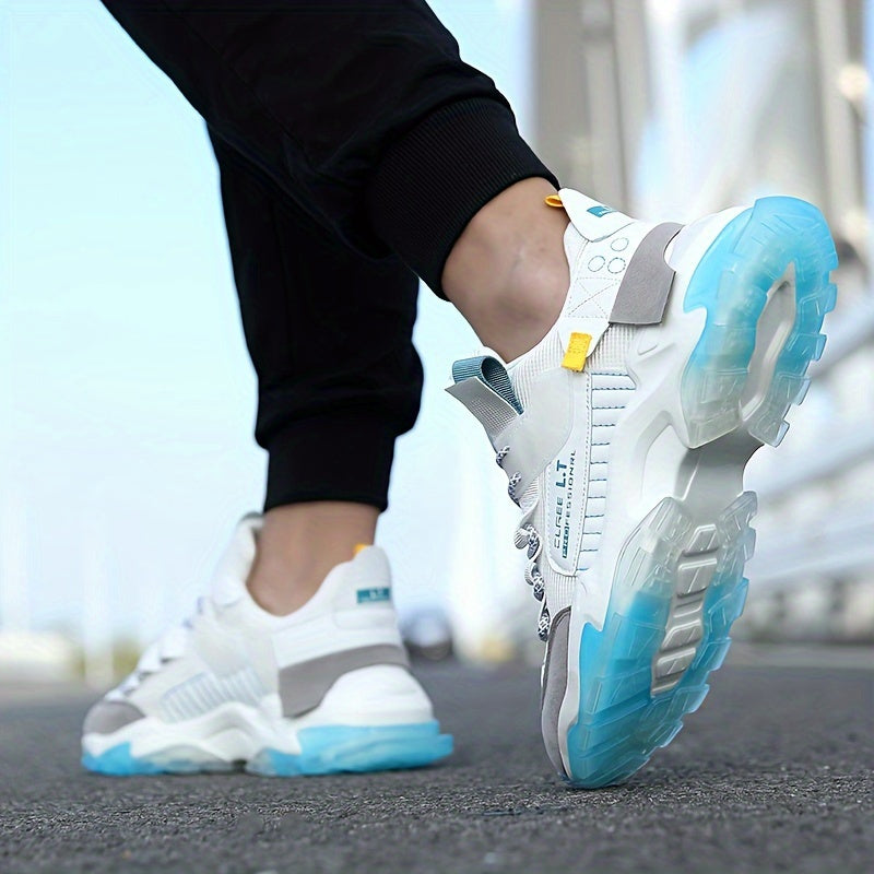 Men's Chunky Running Sneakers Lace-Up Breathable Shock-Absorbing Fabric Athletic Shoes