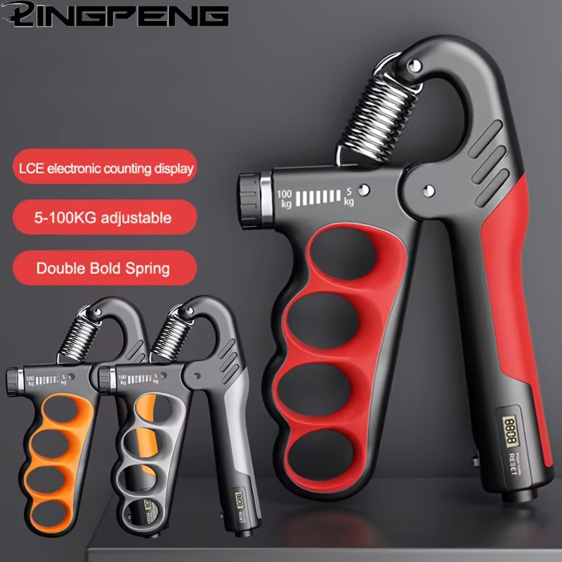 Adjustable Hand Grip Strengthener with Ergonomic Design and Double Spring in Red Gray Orange