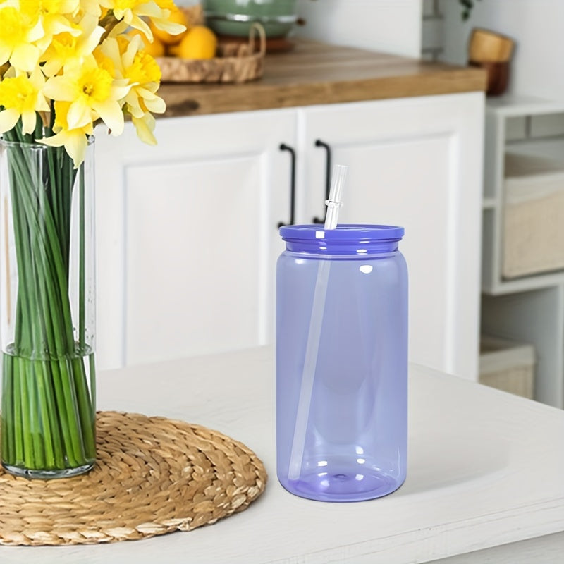 Set of 6 16oz Clear Plastic Cups with Lids and Straws in Vibrant Colors BPA-Free Reusable Drinkware