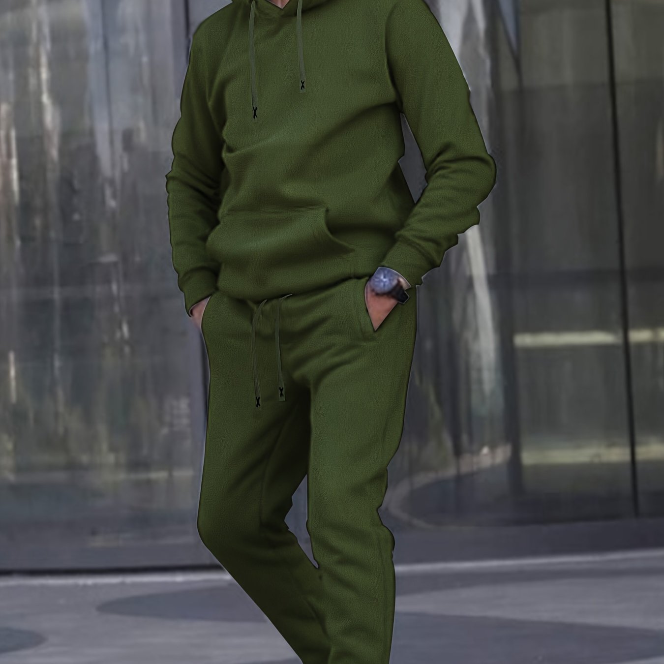 Men's Casual Sportswear Set with Embroidered Alphabet Belt Hooded Sweatshirt and Joggers