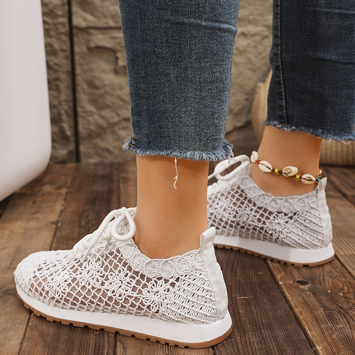 Женские сетчатые спортивные кроссовки повседневные нескользящие кеды с цветочным узором