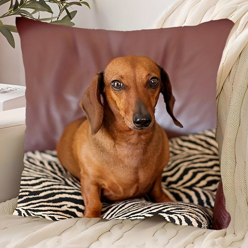 Dachshund Portrait Throw Pillow 18x18 Inches Polyester Zipper Cover Home Decor