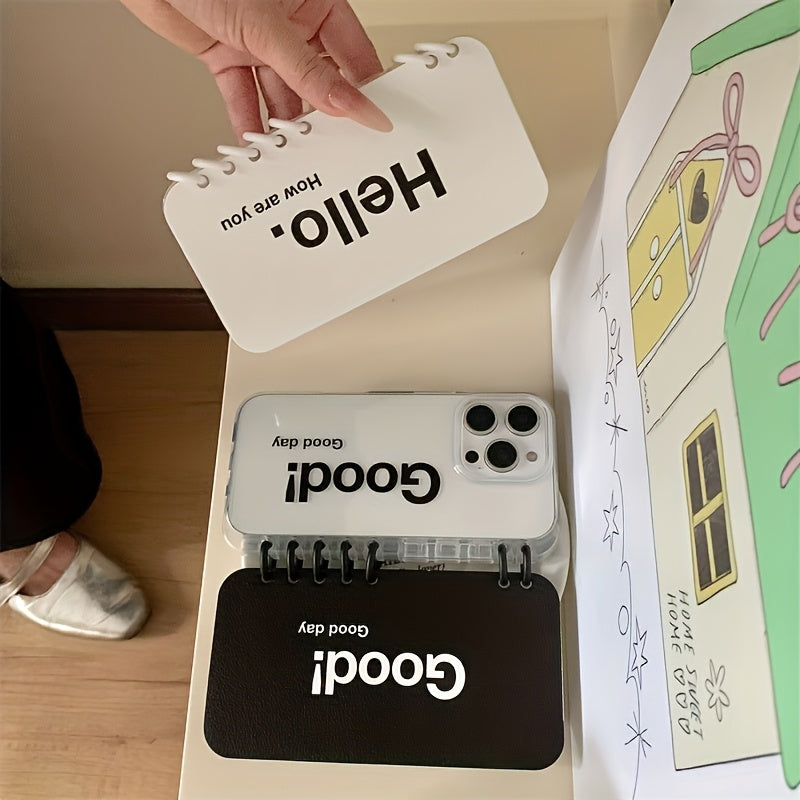 Flip Notebook Style Phone Case for iPhone with English Letters TPU Durable Protective Cover