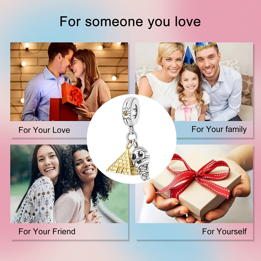 Silver Pyramid Mummy Pendant with Cubic Zirconia Gothic Jewelry for Women