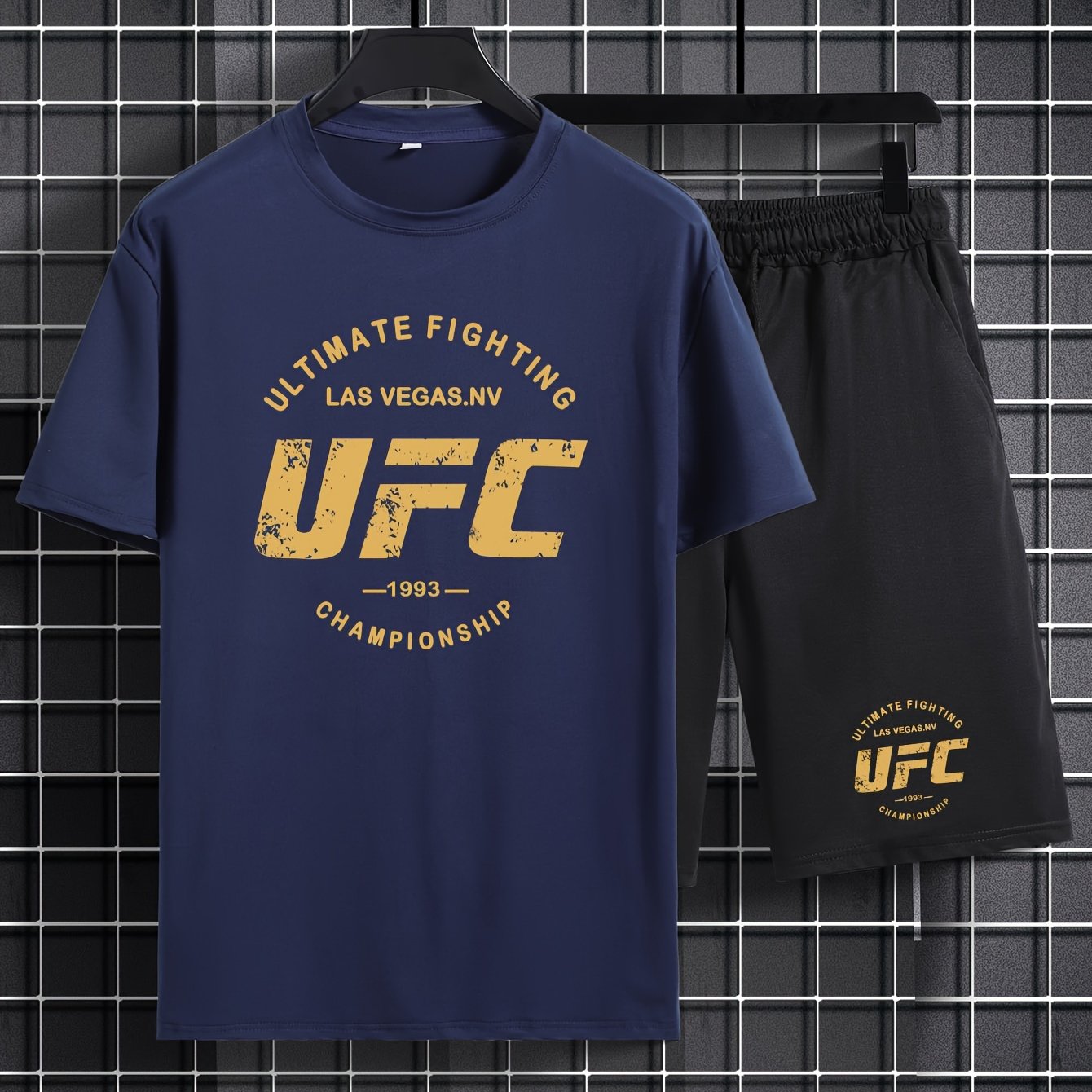 Men's Plus Size Casual Sportswear Set with Printed T‑Shirt and Drawstring Shorts