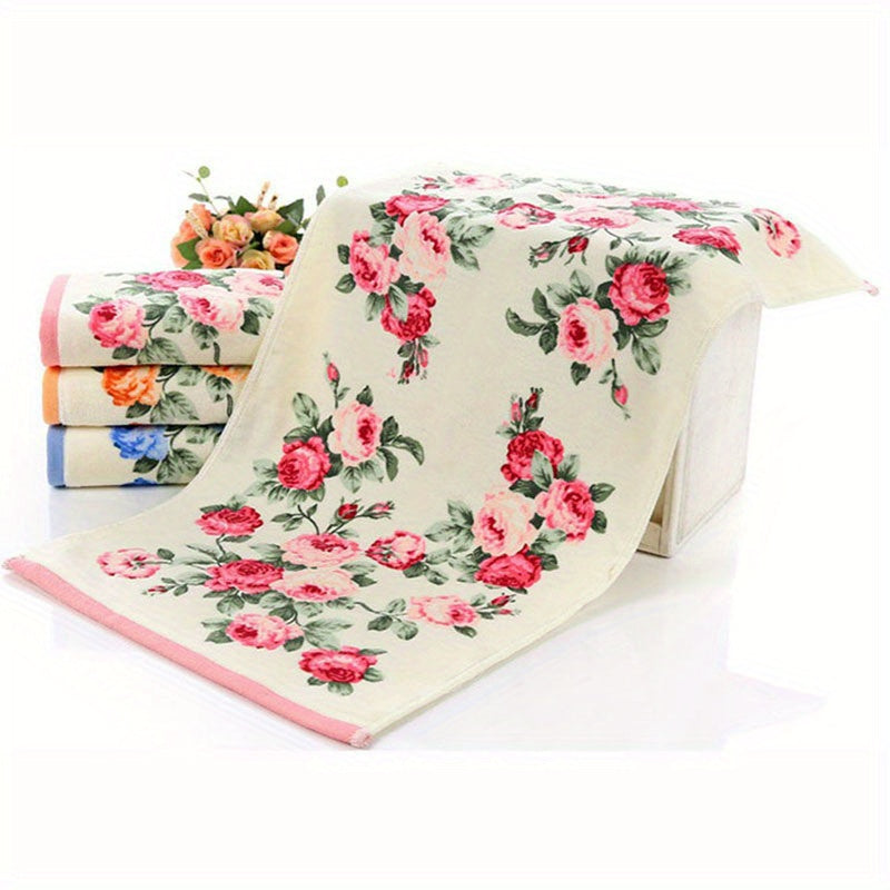 Cotton Flower Pattern Bath Towel Quick-Dry Hand and Bath Towel for Home Bathroom