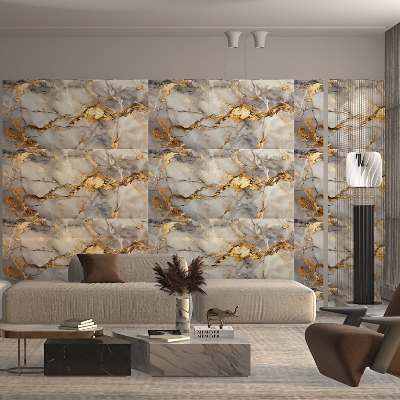 Set of 20 Marble Tile Wall Stickers Waterproof Self-Adhesive Removable for Kitchen Living Room Bathroom