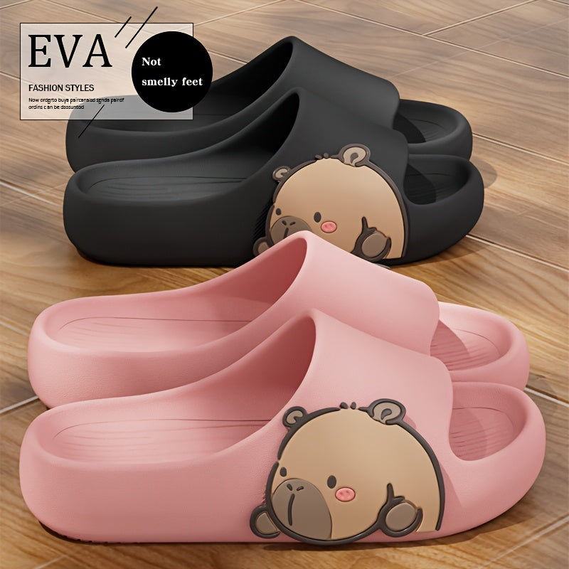 Women's EVA Slides Open-Toe Summer Sandals Black Yellow Beach & Indoor