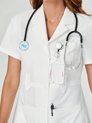 White Short Sleeve Lapel Coat for Adults with Pockets and Regular Fit