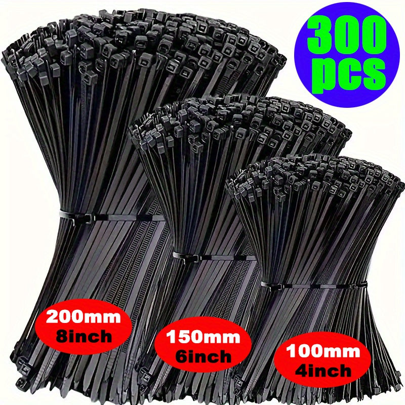 300 piezas de bridas de nylon negro a prueba de agua, con cierre automático, para cables - multiusos
