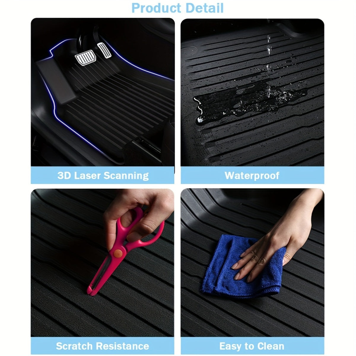 All-Weather TPE Floor Mats Set for Tesla Model 3 with Trunk and Backseat