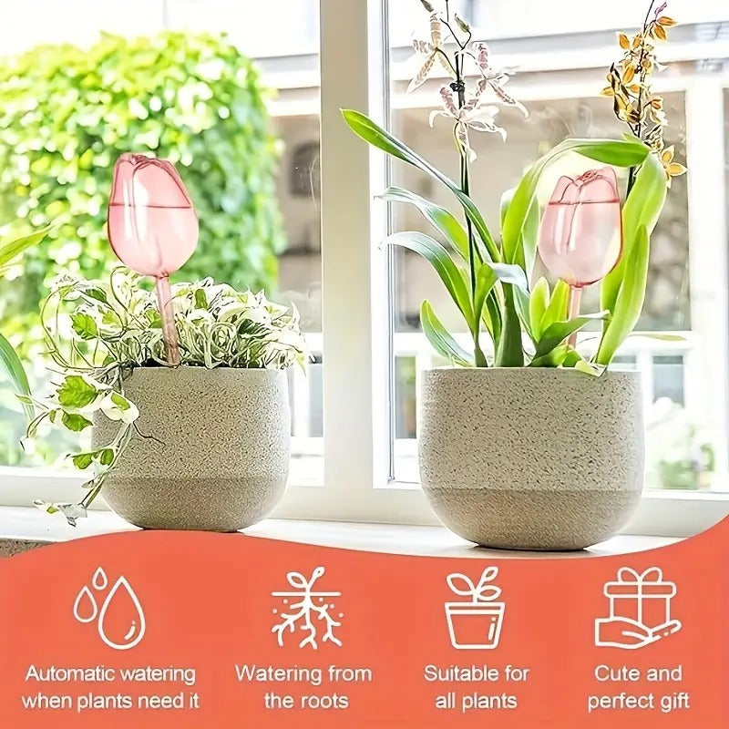 Pink Tulip Plastic Plant Watering Balls Set of 2 or 4 for Indoor Outdoor Use