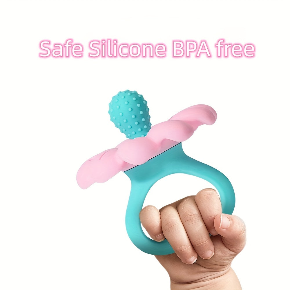 Silicone Teething Toy for Babies Soft and Safe Chewable Teether in Pink Blue Yellow