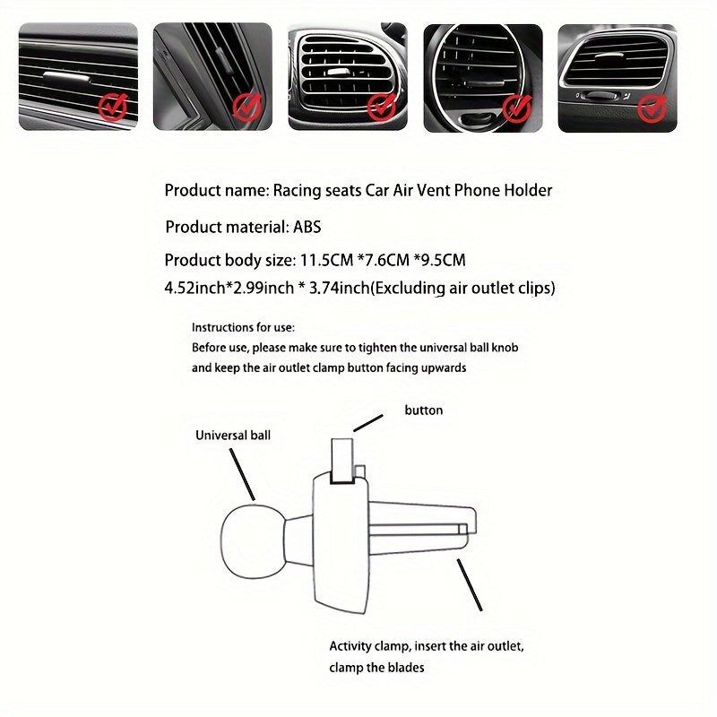 Universal Racing Style Carbon Fiber Pattern ABS Phone Holder for Car Air Vent Mount