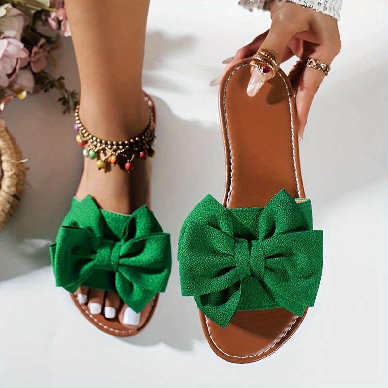 Ladies Flat Sandals Bowknot Open-Toe Non-Slip Casual Beach Shoes