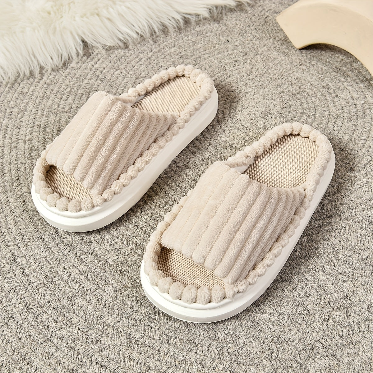 Женские плюшевые тапочки однотонные с толстой подошвой, универсальная домашняя обувь для всех сезонов