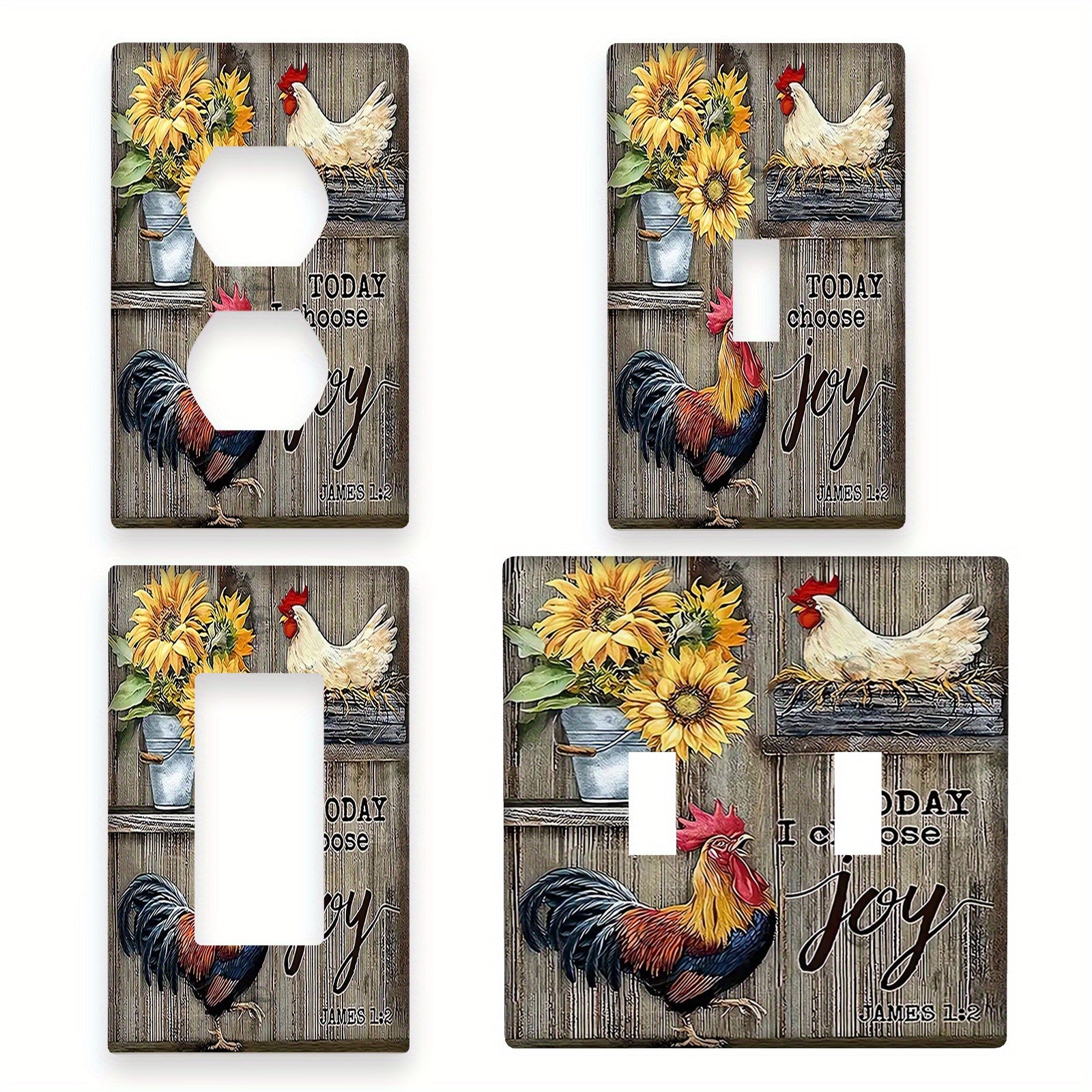 Rustic Rooster Light Switch Cover Decorative Wall Plate Easy Install Battery-Free for Home Kitchen Bedroom
