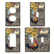 Rustic Rooster Light Switch Cover Decorative Wall Plate Easy Install Battery-Free for Home Kitchen Bedroom
