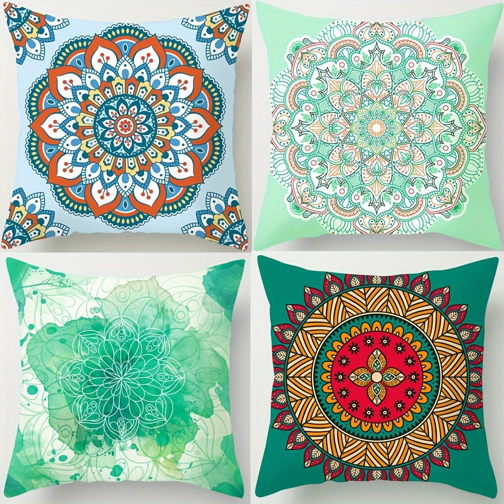 Bohemian Ethnic Style Throw Pillow Cover with Mandala Pattern 44cm Square