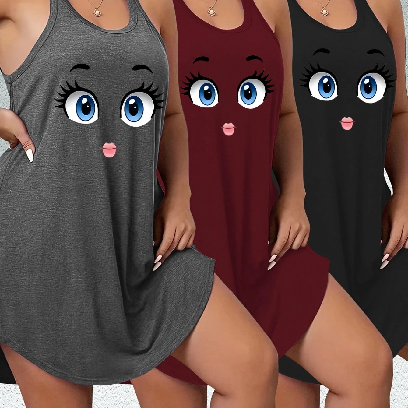 Женский комплект ночной одежды с топом и юбкой для отдыха, с принтом губ