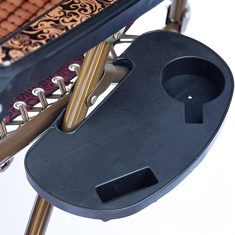 Black Camping Chair Side Table with Portable Plastic Tray and Drink Holder