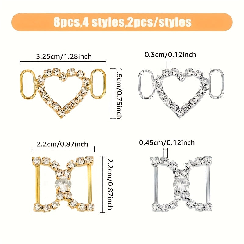 Unisex Metal Heart-Shaped Shoe Buckle Charms Rhinestone Accessories