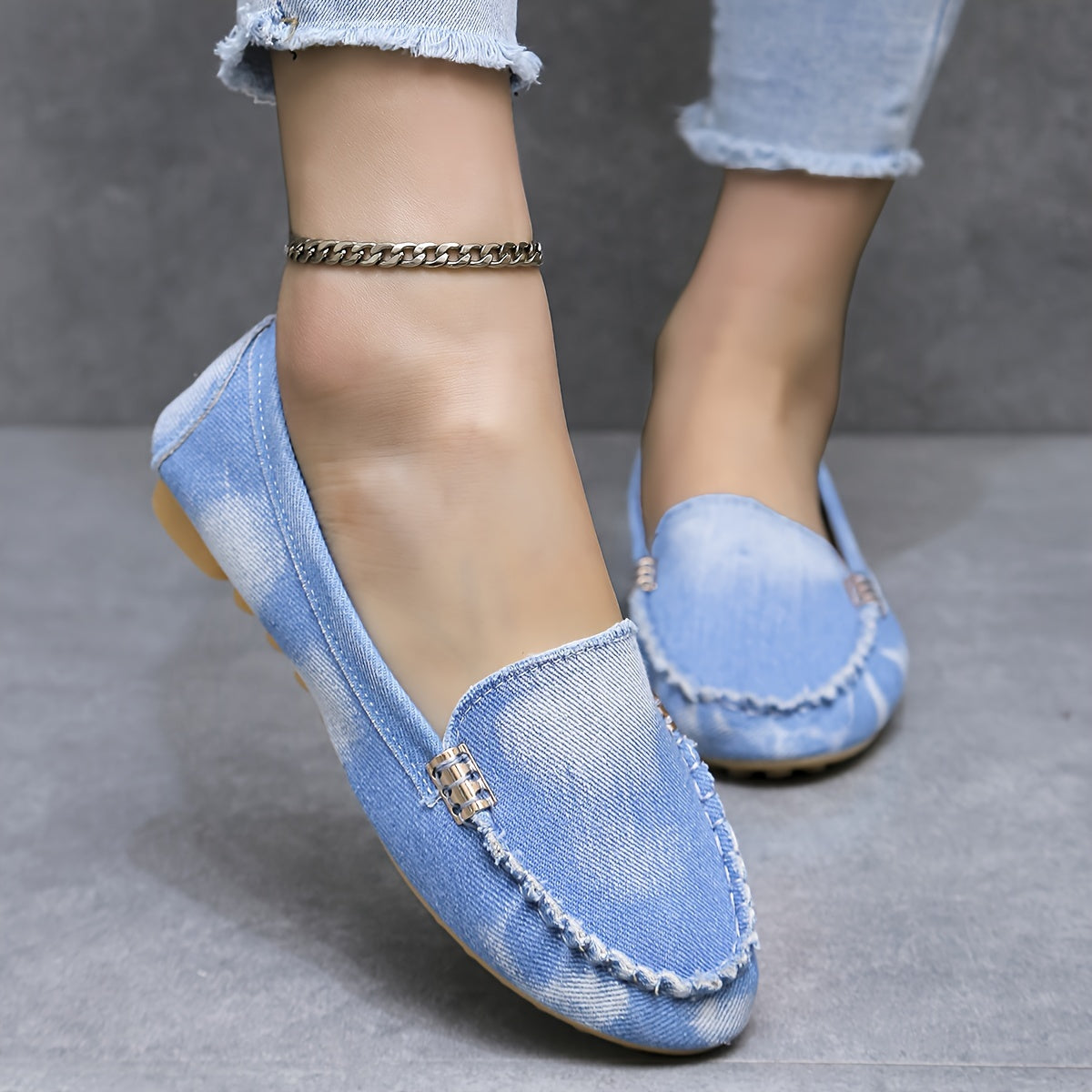 Женские джинсовые плоские туфли повседневные легкие на slip-on с закрытым носком, комфортные