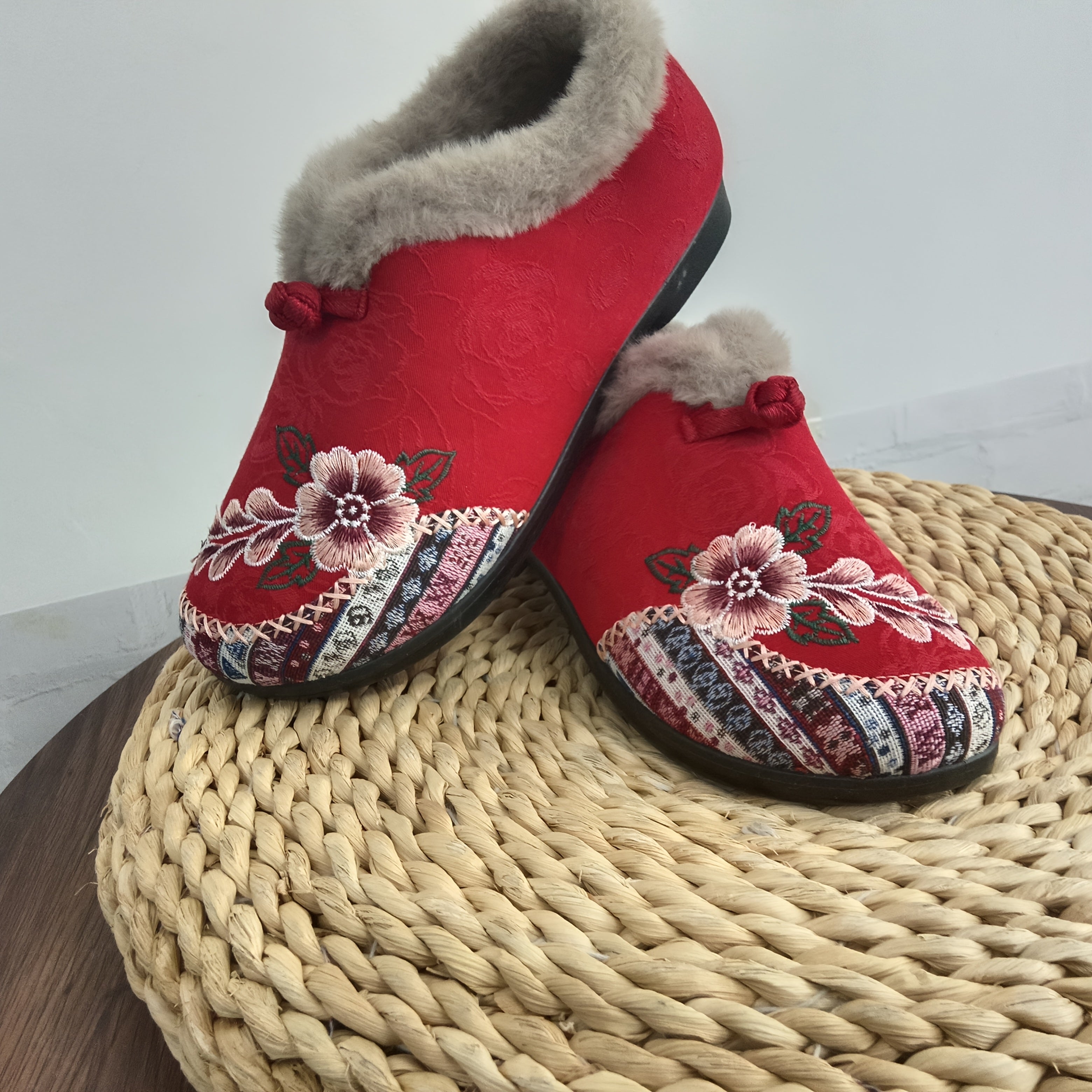 Women's Ankle Boots Winter Warm Anti-Slip Floral Short Shoes