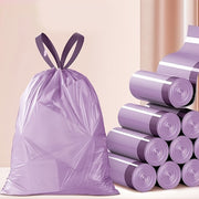 Paquete de 30 bolsas de basura con cordón de color morado extra gruesas para cocina, baño y dormitorio