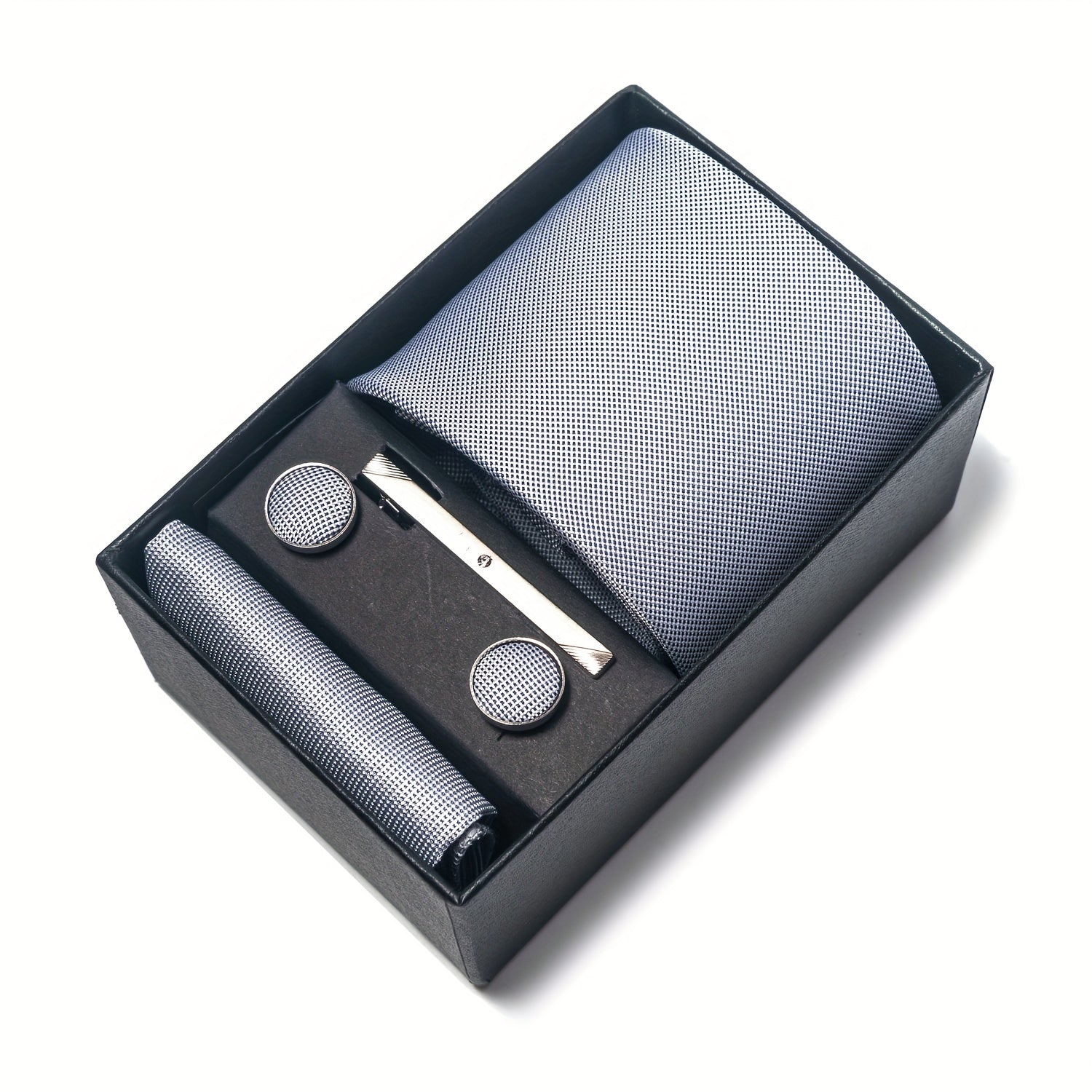 Men's Accessories Set Tie Pocket Square Cufflinks Necktie Gift Box for Celebration