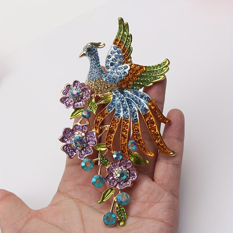Zarif Vintage Pavo Brosh Pin, Rhinestone bezaklari, raqs ilhomlantirgan dizayn, noyob notekis shakl - palto va kurtkalar uchun mukammal moda aksessuari.