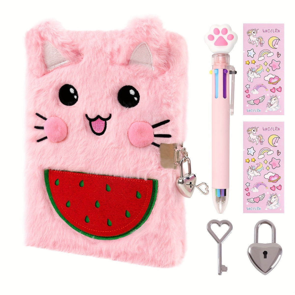 Pink Axolotl Plush Journal for Girls Ages 6-8 with Lock and Stickers