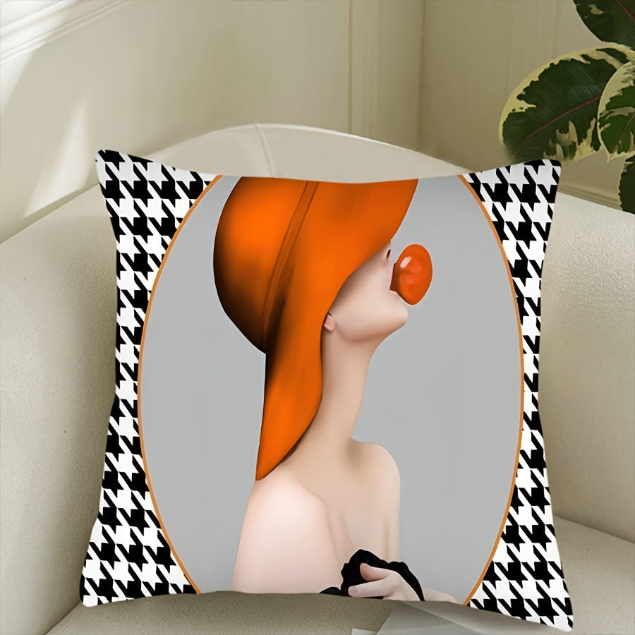 Houndstooth Throw Pillow Cover 44.96cm Polyester Zipper Sofa Bed Decor