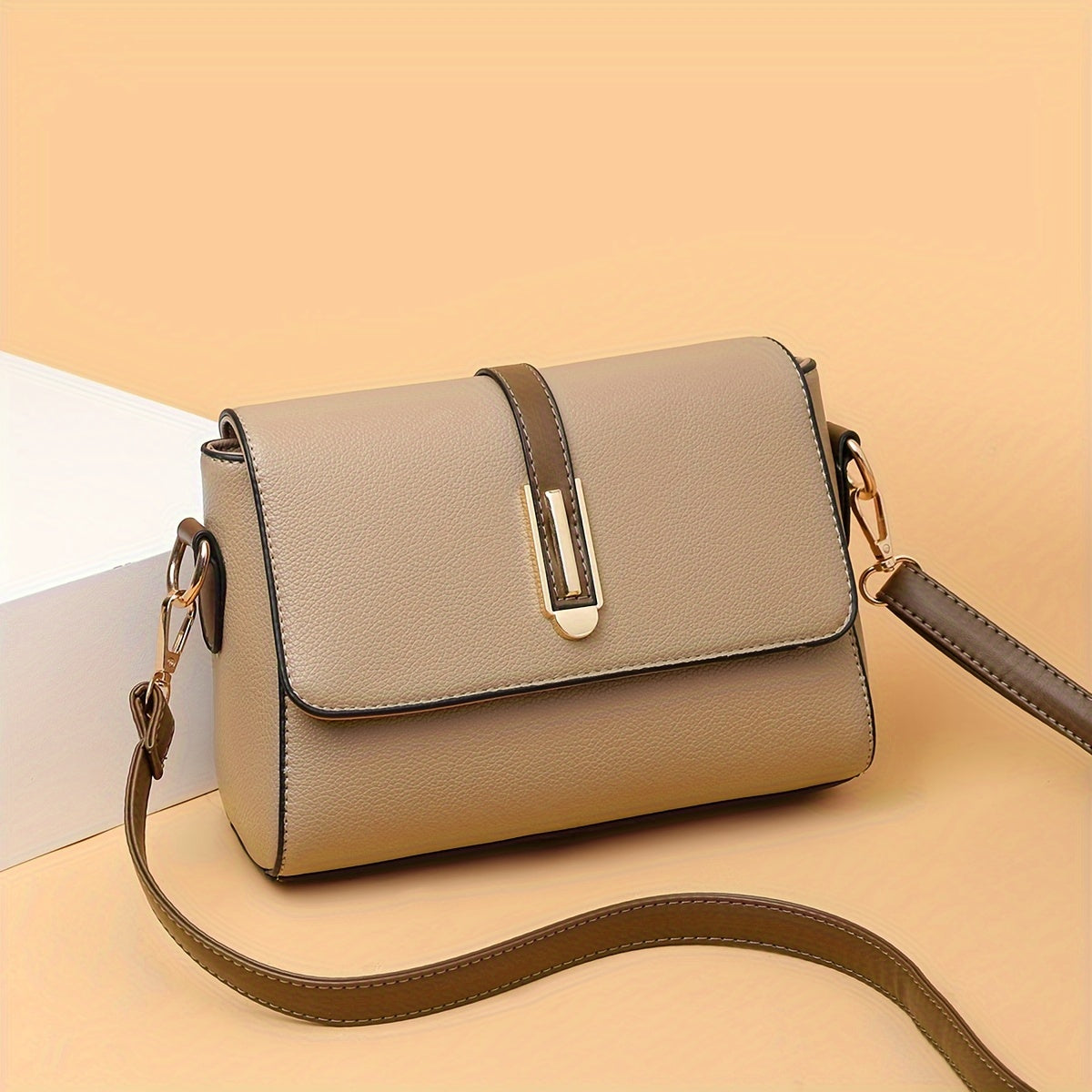 Women's Crossbody Bag with Zipper Closure in Black Khaki or Blue Polyester Edge Paint