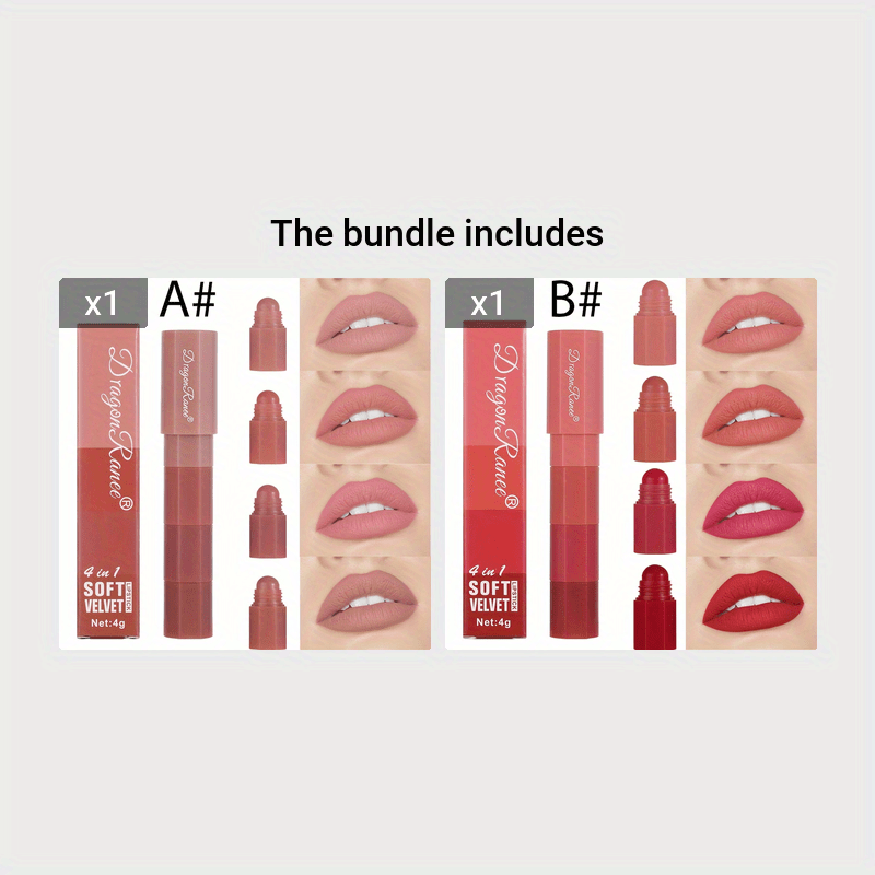 Set de lápiz labial mate de terciopelo para mujer, de cuatro colores, hidratante y no se desvanece
