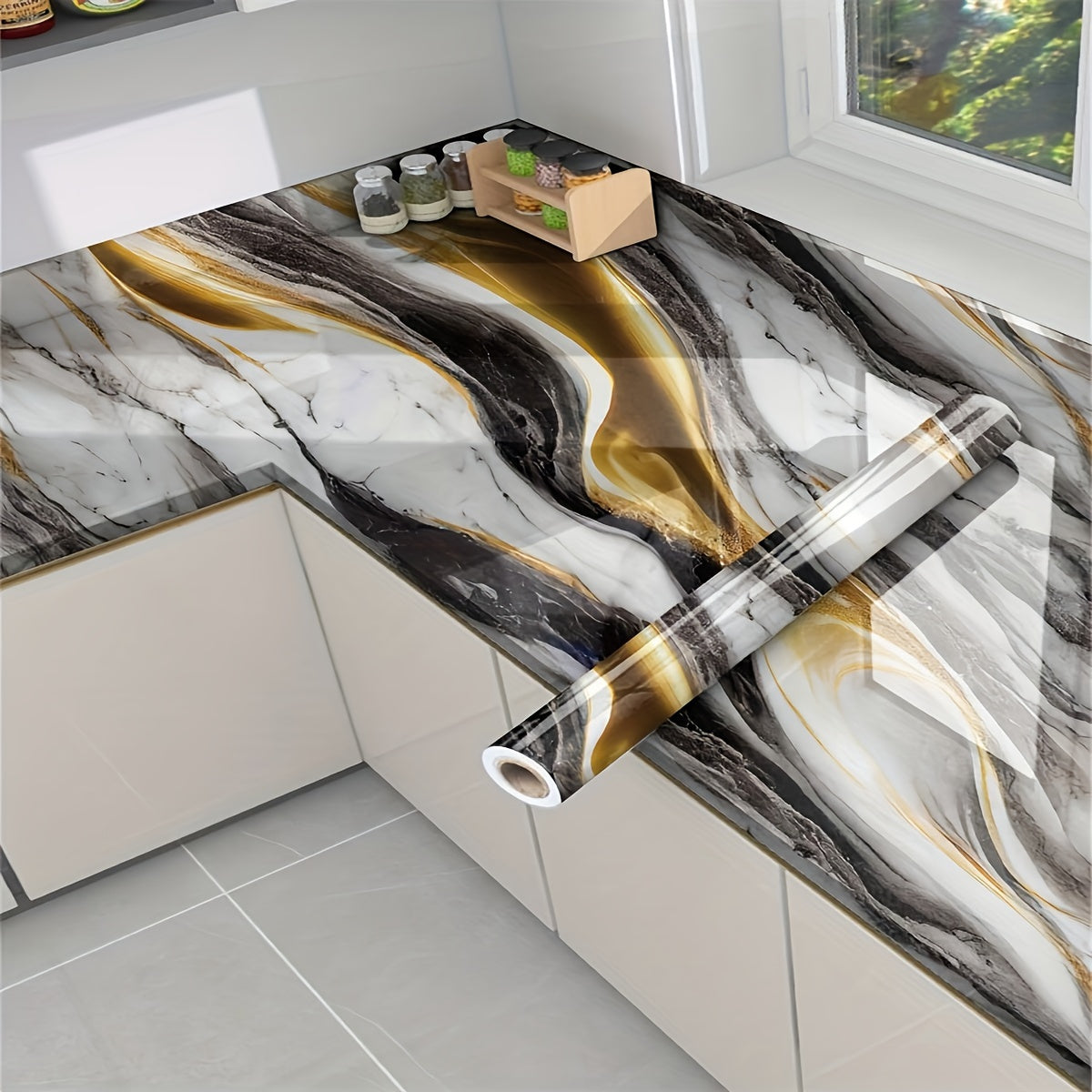 Self-Adhesive Granite Marble Wallpaper Waterproof Oil-Proof High-Temperature Aluminum Foil Wall Covering