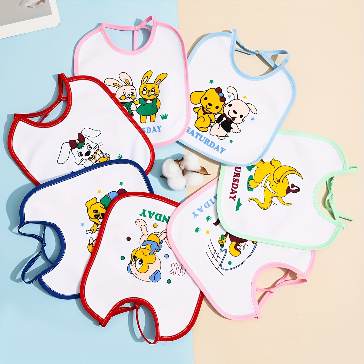 Juego de 7 baberos impermeables con temas semanales para bebé, con tela suave y diseños divertidos