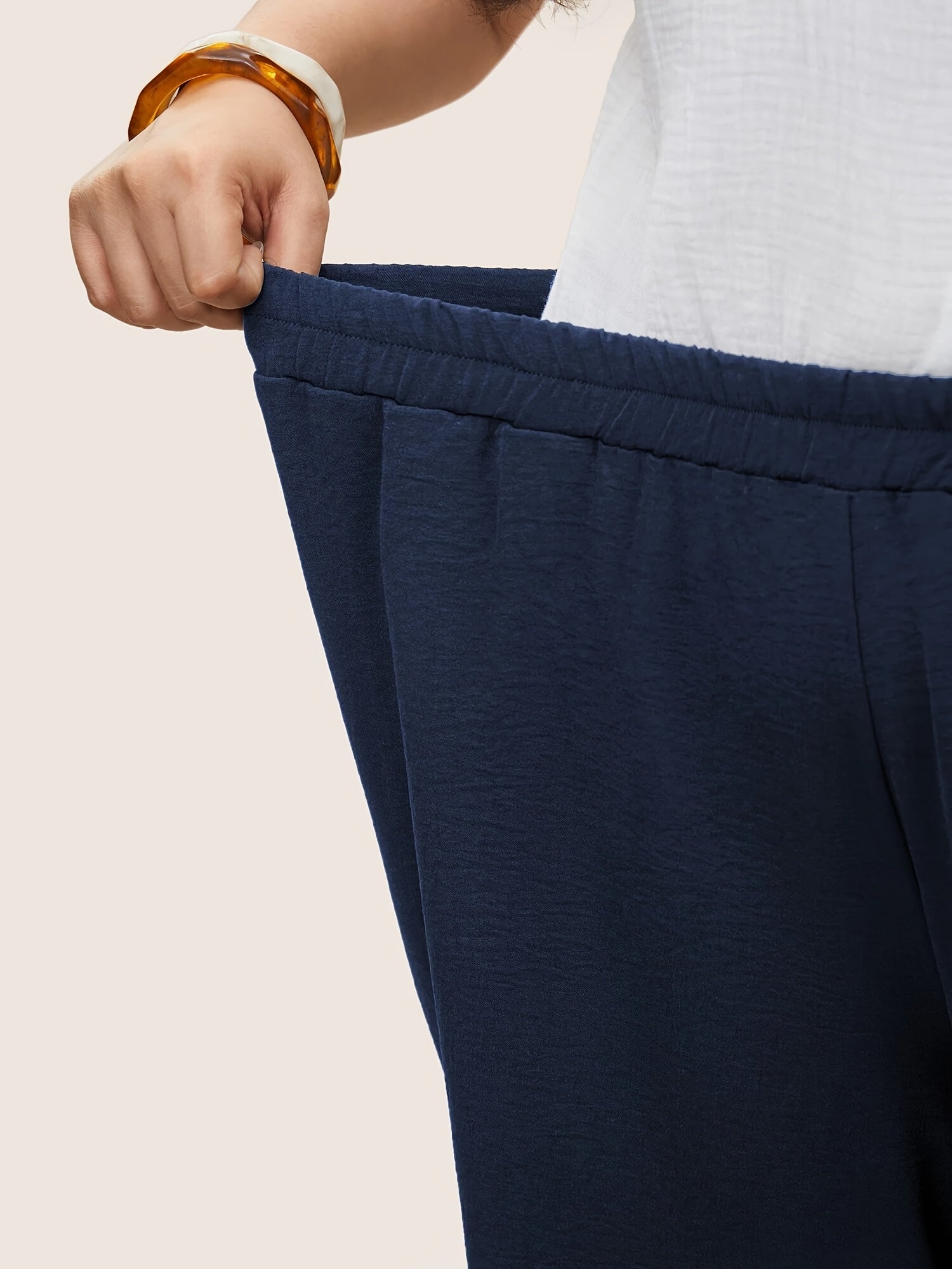 Plus Size Women's Wide Leg Pants Elastic Waist Stretchy Fabric Pockets Black