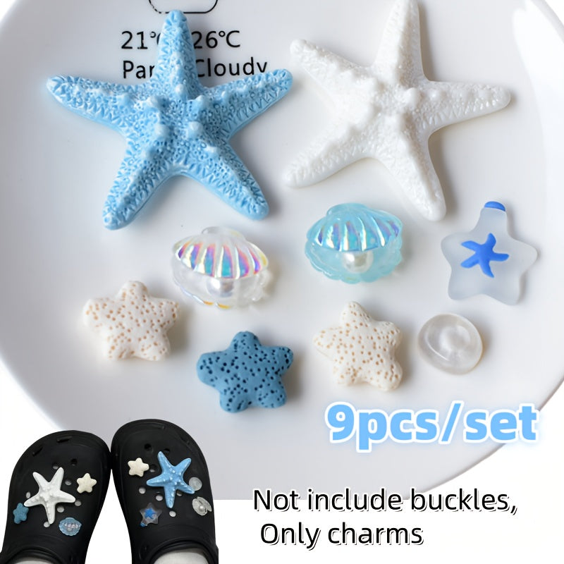 9PCS Ocean Resin Starfish Shell Shoe Charms for DIY Slippers Phone Case Craft