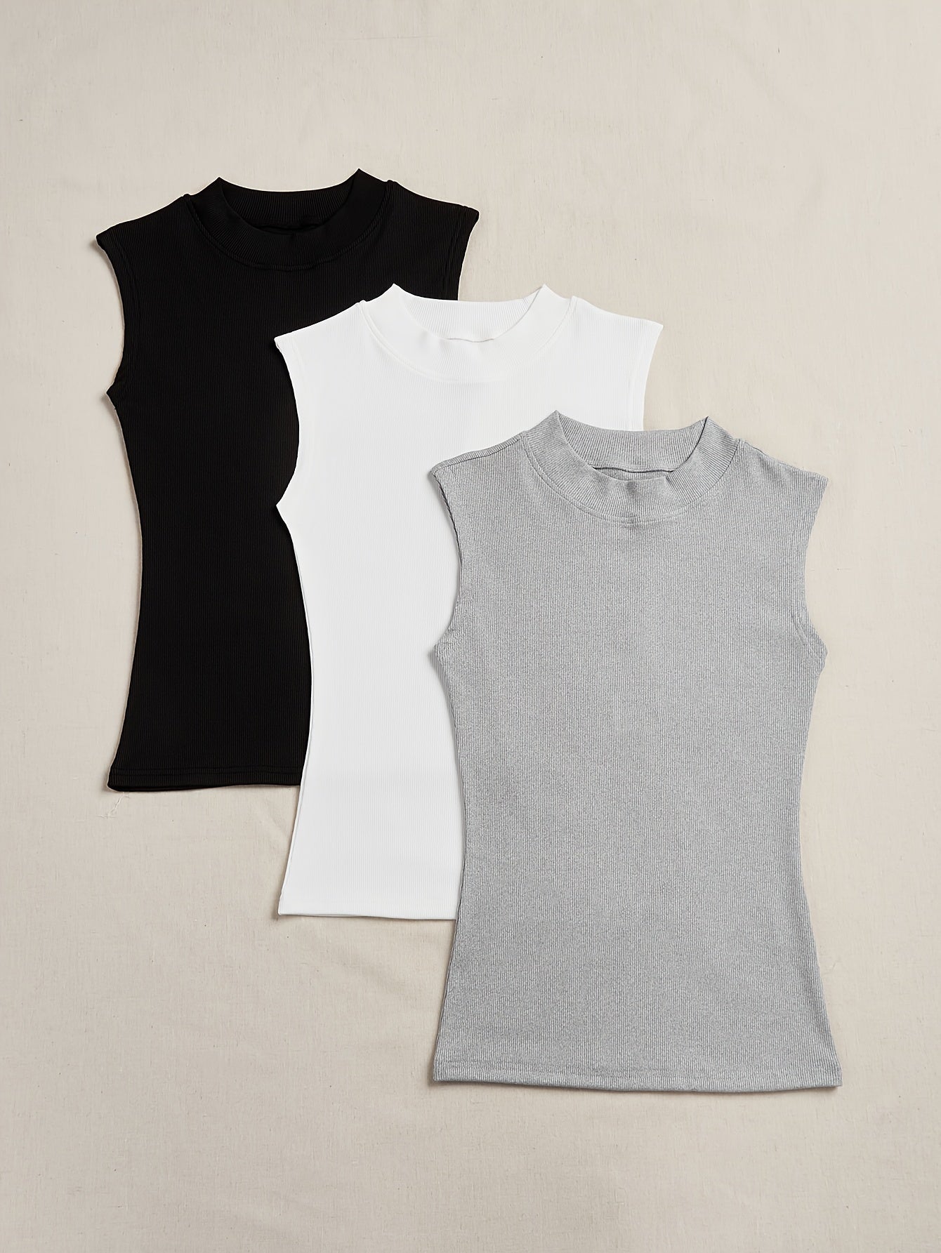 Women's Sleeveless Tank Tops 3-Pack Solid Color High Stretch Casual Summer