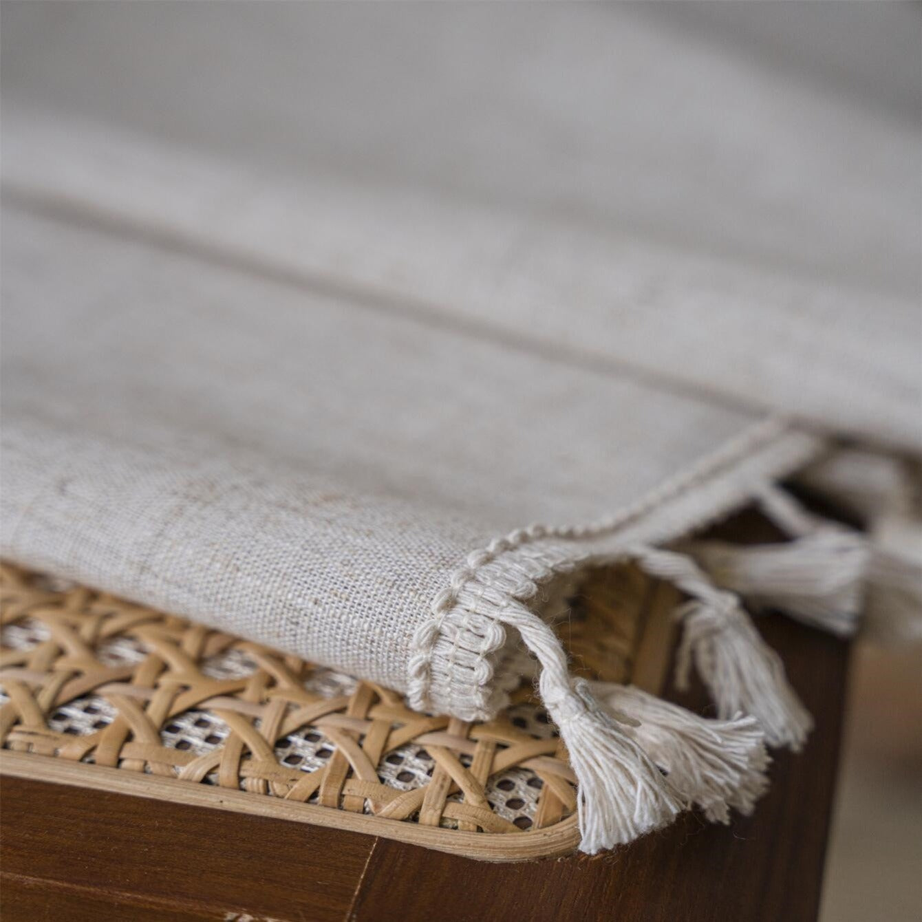 Linen Crochet Curtain with Tassels Semi-Sheer Rod Pocket Farmhouse Style for Living Room Bedroom Kitchen