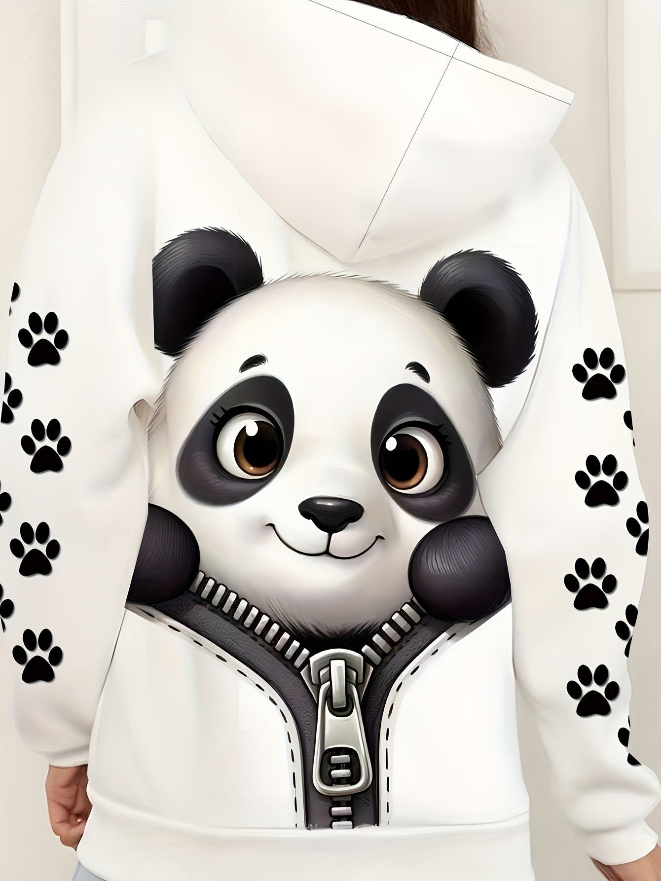 Plus o'lcham Panda bosma chiziqli kapşonli, kundalik uzun qo'l kiyimi, kuz-qish uchun ayollar