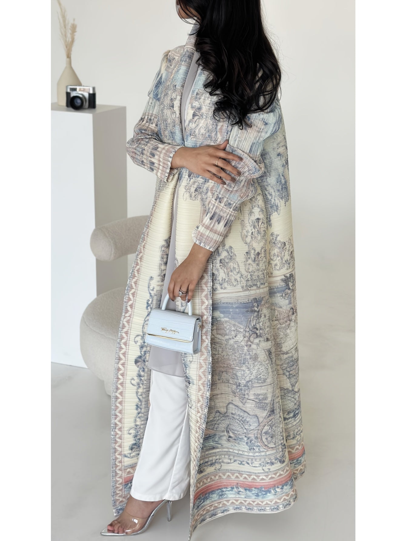 Plus Size High-Stretch Geometric Print Long Robe for Women Casual Formal